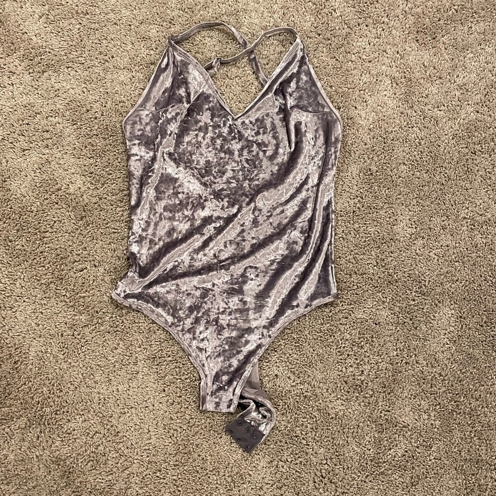 Velvet grey body suit with adjustable straps